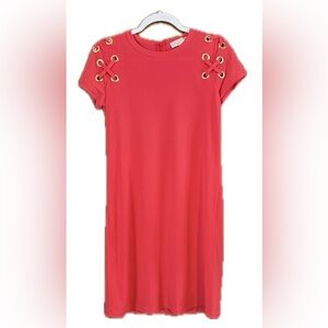 Coral Short Sleeve Dress with Gold Accents - Michael Kors